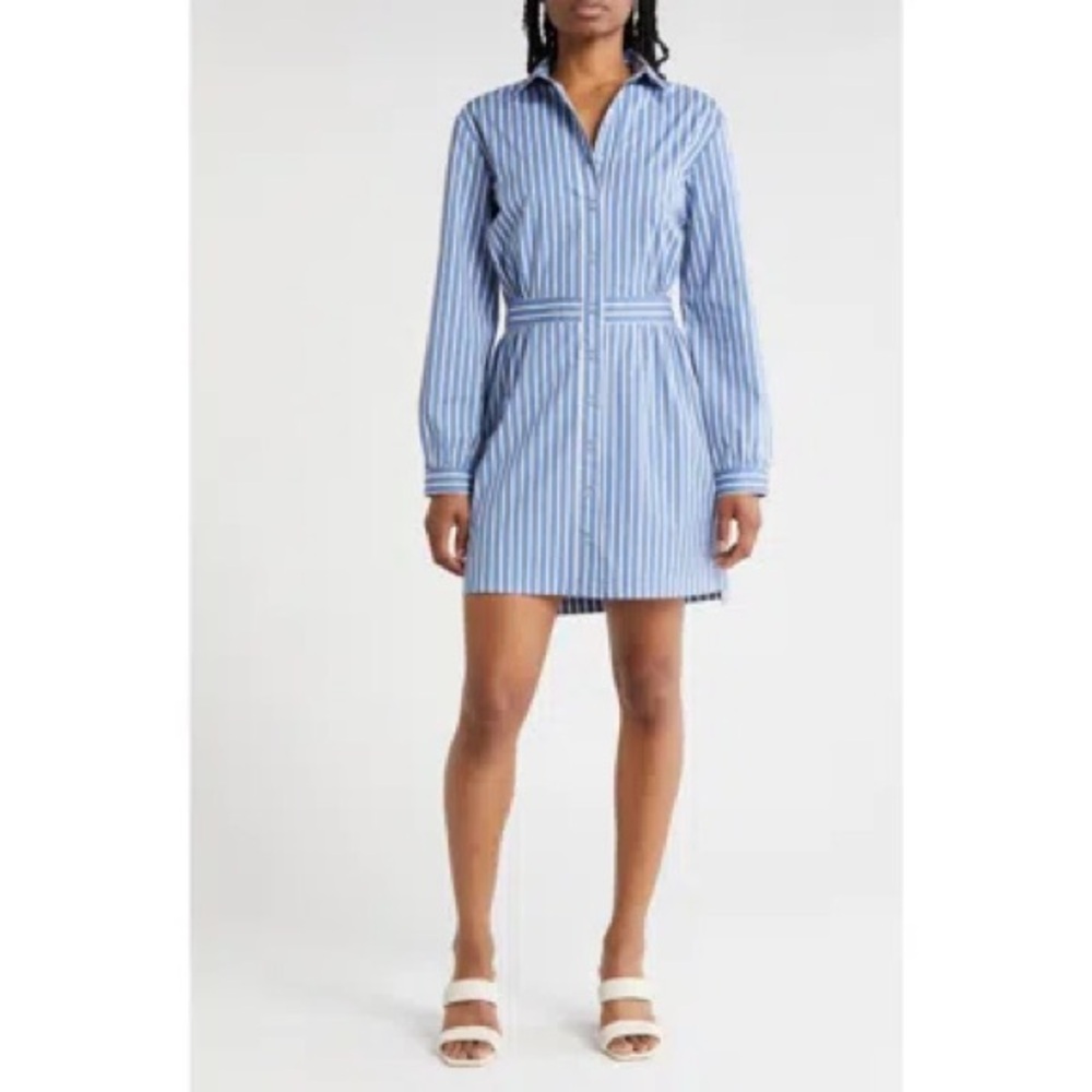NWT- Rachel Parcell Stripe Long Sleeve Stretch Cotton Mini Shirtdress In Blue
